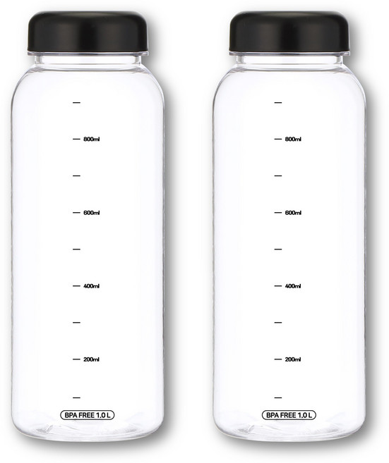 그로우민 국산 눈금보틀 트라이탄 물병 1000ml 2P, 2개, 1L, 블랙