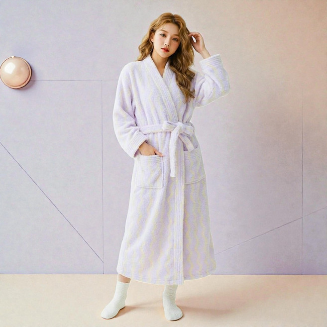 ZenLiv 롱기장 두꺼운 극세사 수면가운 프리미엄 호텔 샤워가운 북유럽풍 로브 shower robe