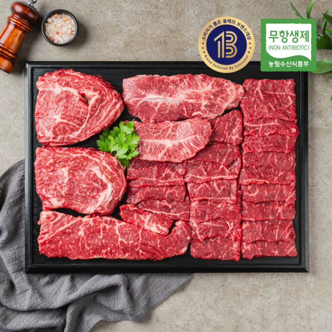 지인한우 무항생제 한우 1등급 모듬구이 (냉장), 업진살 200g, 1개