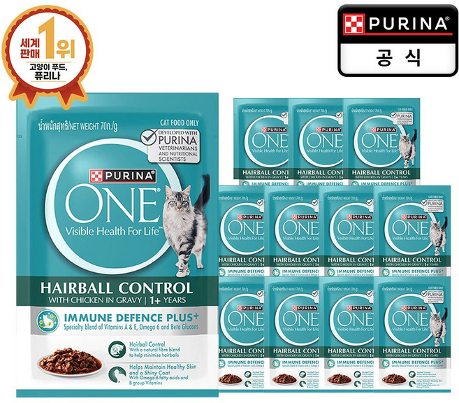 퓨리나 원 캣 파우치 성묘용 헤어볼 관리 70g x 12개, 닭