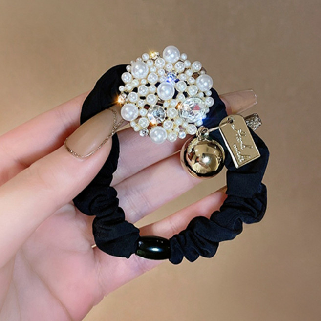 젤루나(2P) 진주 큐빅 골드 볼 머리끈 H-131