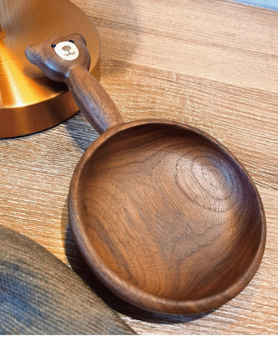 수입 곰돌이 원목 접시 플레이트 일본 플레이팅 그릇 나무 세트 귀여운 브런치 빈티지 소품, 블랙 베어 볼, 1개