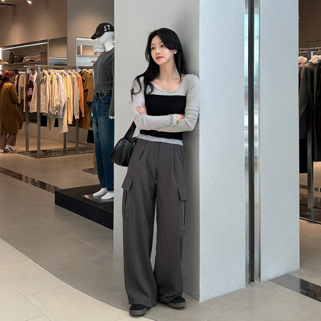 잇진 여성 2단기장 투웨이 와이드 카고팬츠 슬랙스