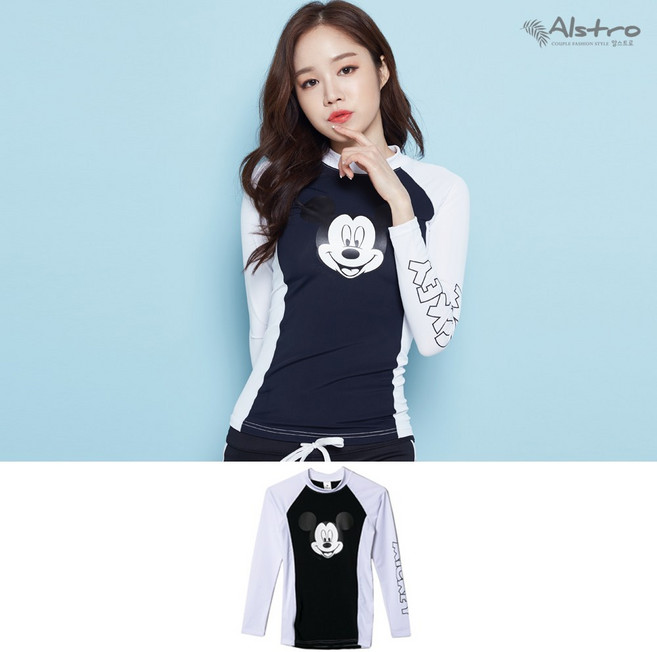 알스트로 미키 페이스-화이트 래쉬가드, 화이트+블랙