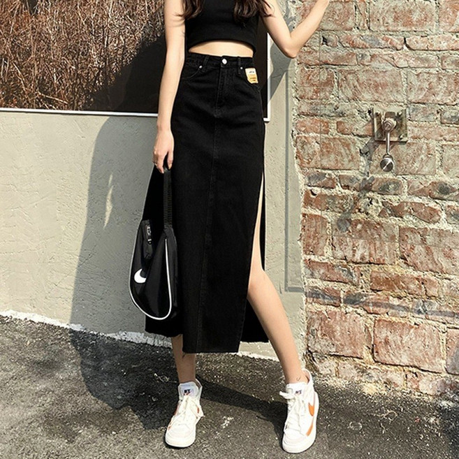 JDUDS 高腰開叉牛仔半身裙 顯瘦包臀中長裙