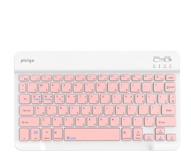 PLEIGO 무선 저소음 휴대용 파스텔 슬림 블루투스 키보드, 핑크, KB10