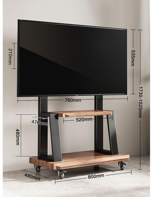 이동식 티비 TV 거치대 스탠드 다이 바퀴 선반형 65인치 75인치, E. 200kg 월넛 컬러 40-90 인치 범용, 1개
