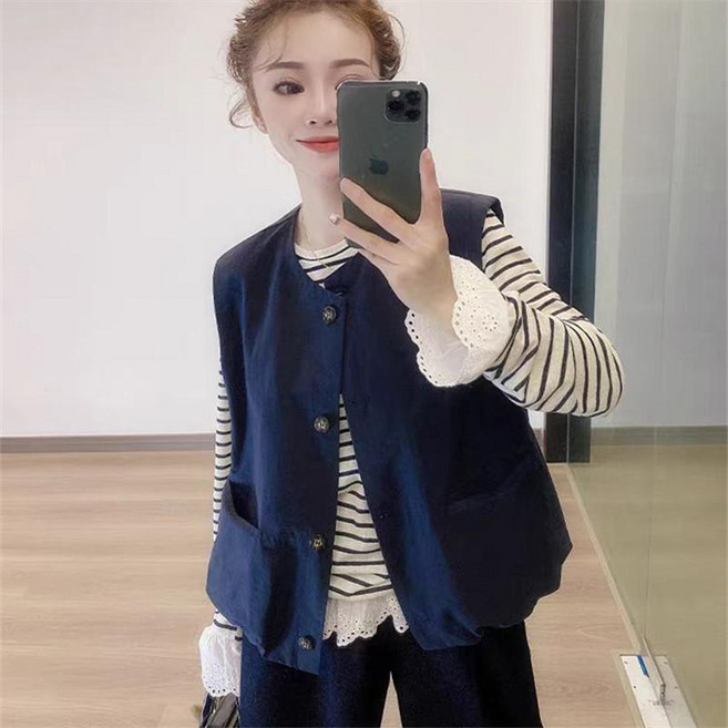 韓系休閒文藝感時尚疊穿馬甲女2026春季新款百搭洋氣減齡上衣坎肩