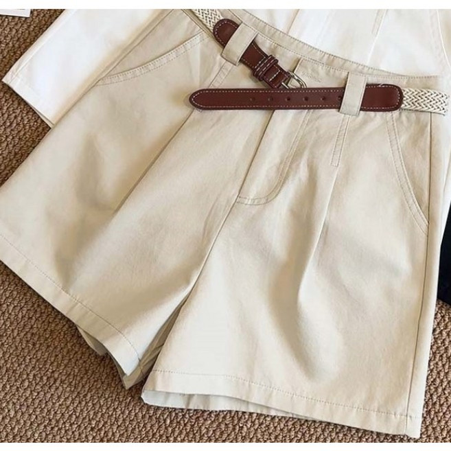서진맘 여성 캐주얼 하이웨스트 고급 면소재 심플 3부 반바지(벨트포함)