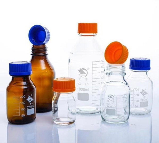 1 조각 100ml 250ml 500ml 1000ml 실험실 투명갈색 시약 병 유리 나사 입 파란색 캡노란색 캡 병, 09 clear blue 500ml