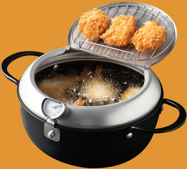 온도계 튀김냄비 가정용 튀김기 인덕션사용가능, 1개, 실버, 20cm
