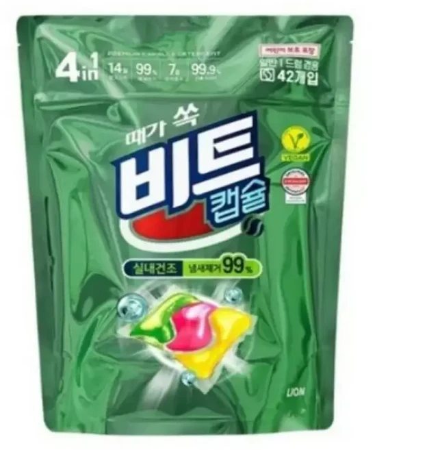 비건라이프 비트 실내건조 캡슐세제 그린플로럴향 42개입 2개, 1개