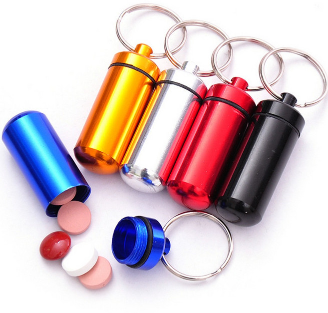 휴대용 알약 보관 방수 투약통 펜던트 키링 열쇠 고리, 1개, 실버