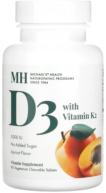 Michael's Health 비타민D3 비타민K2 함유 살구 맛 5000IU 베지 츄어블 90정 - 쿠팡