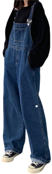 여성용 데님 멜빵바지 와이드 점프슈트 하이웨스트 와이드 팬츠 멜빵바지 S-5XL 뉴타임즈 O123P408
