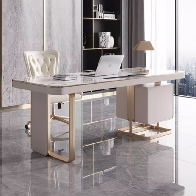 피아라 책상 사무용 서재 중역용 고급 화강암 상판 서랍장 원장실 서랍장 컴퓨터 PC ㅌ데스크, 선택03:화이트골드1800