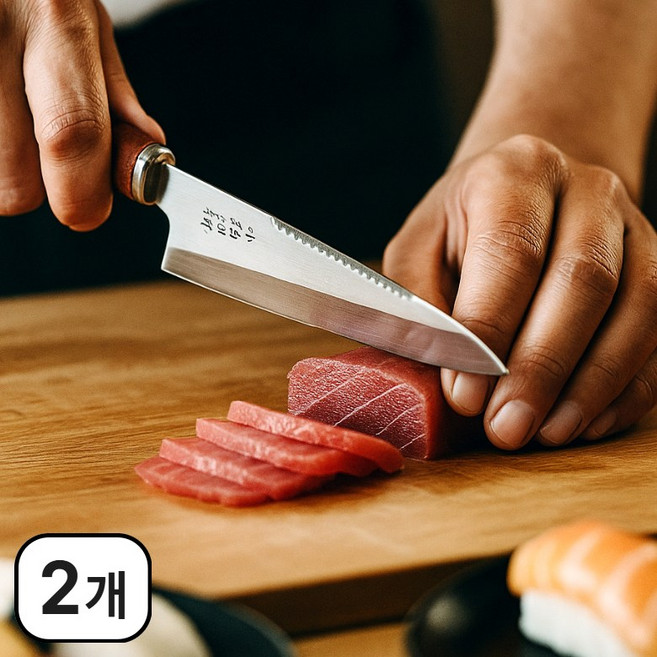 주리아토 명품 사시미 회칼 가정용 회칼 캠핑용 칼집있는 칼, 2개, 우드 브라운