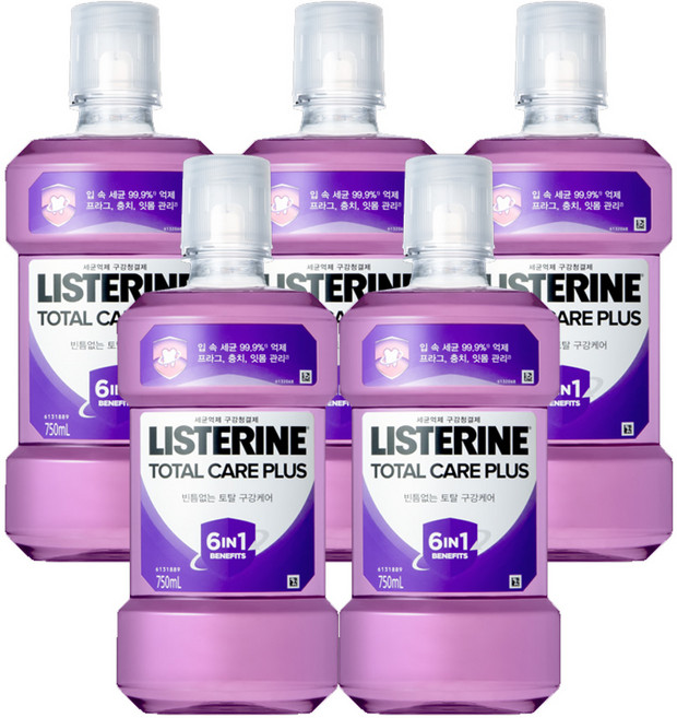 리스테린 토탈케어 플러스 구강청결제, 750ml, 5개