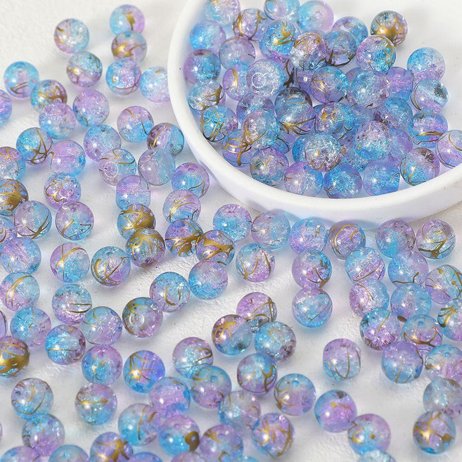 新款10mm爆花冰透玻璃珠 夢幻雙色漸變裂紋珠 DIY飾品配件, 星河,10mm 一包50顆, 1個