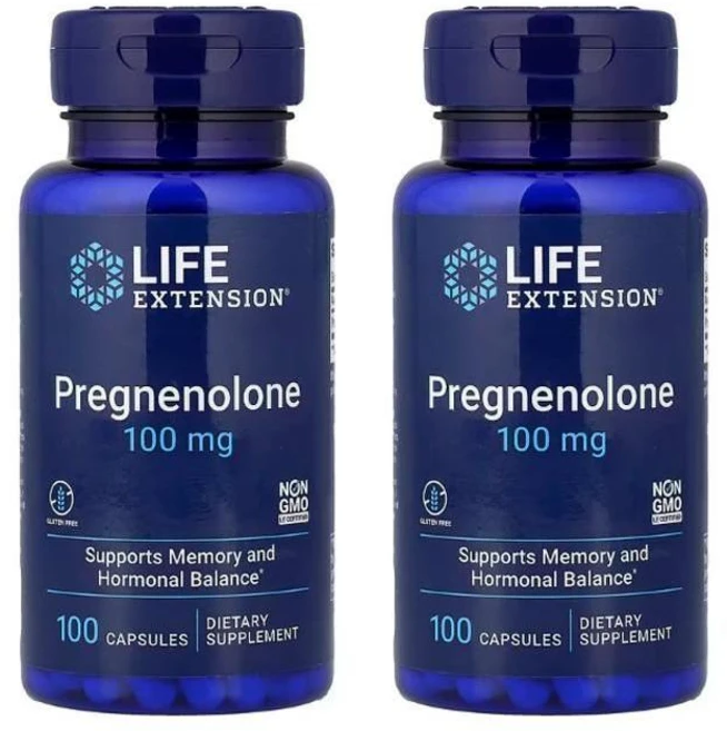 (1+1) 라이프 익스텐션 프로그네놀론 100mg 캡슐 100정 (2병), 2개, 120g - 쿠팡
