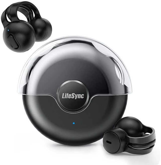 LifeSync 오픈형 블루투스 이어폰 귀걸이형 무선 이어폰 귀 안아픈 운동용 자동페어링 방수, 블랙, H08 - 쿠팡