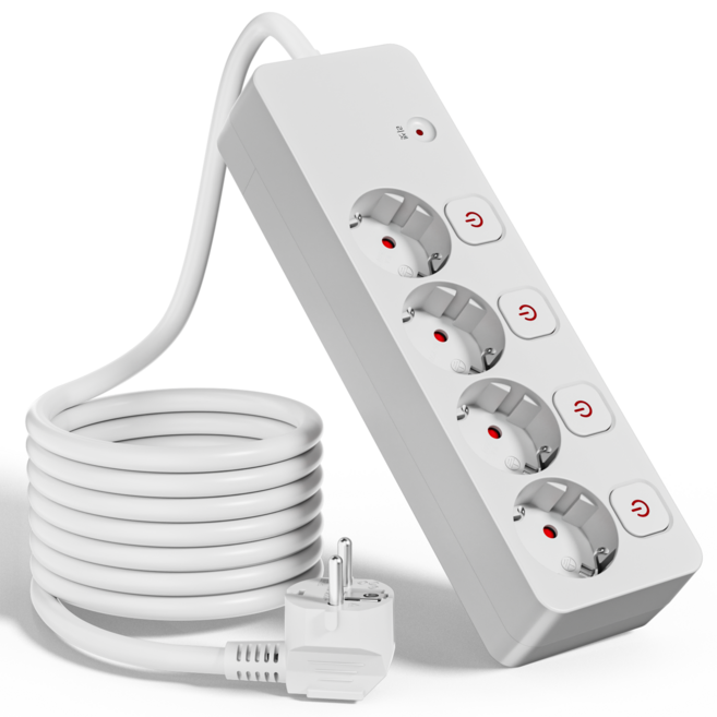 sinwark 멀티탭 콘센트 고용량 4구 개별스위치 과부하 차단 16A 250V 4000W, 1개, 흰색, 3m