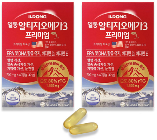 화인양행 일동제약 알티지오메가3 프리미엄 700mg 1개월분 비리지않은 작은 알약사이즈 + 사은품(랜덤), 2개, 60정