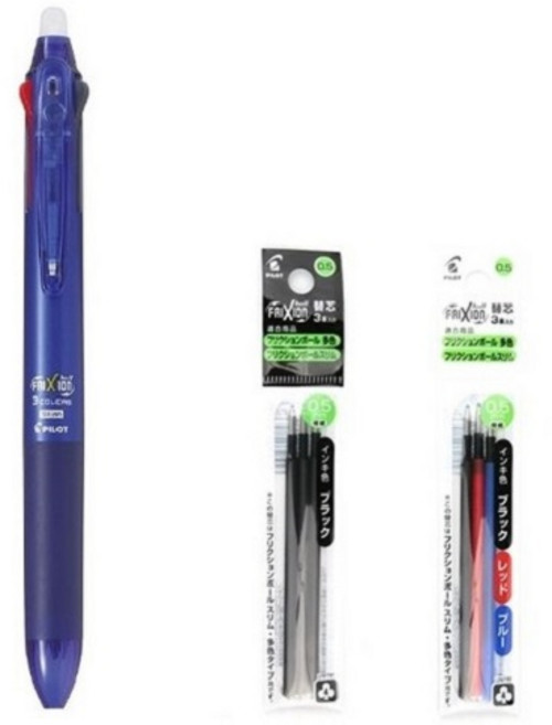 파이롯트 지워지는 볼펜 프릭션3색 0.5mm 세트, 프릭션 3색 0.5 블루1개+리필(흑1+혼합1개), 1개