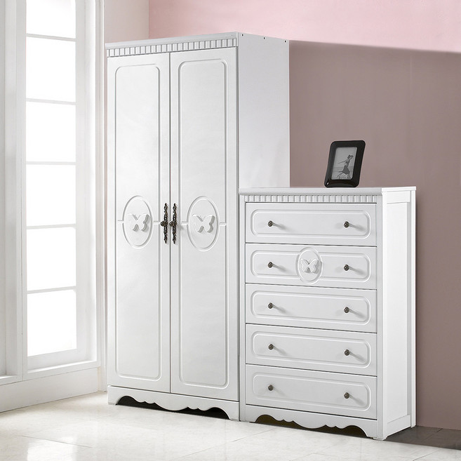 미자크 로맨틱 옷장+5단서랍장 / 장농 이불장 서랍옷장 세트 드레스룸 틈새옷장 원룸 화이트 1600, 로맨틱 긴문+5단 (화이트)