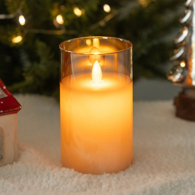 하하홈파티 LED 글라스 캔들, 골드