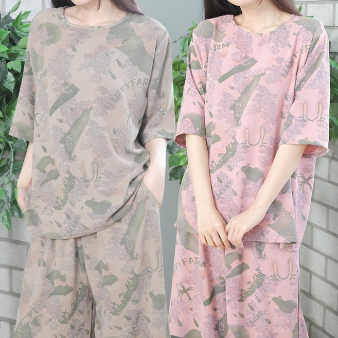 여름 인견 패턴 여성 상하세트 / 시원한 7부소매 8부바지 / 프리사이즈 데일리