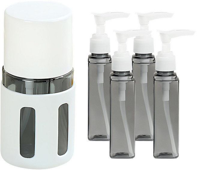 집똑똑이 여행용 공병 4 in 1 디스펜서 기내용 공병세트 원형, 1개, 라이트 그레이