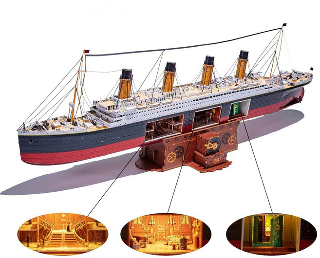 LED 조명이 있는 타이타닉 선박 모형 건물용 MU 3D 금속 퍼즐 RMS 오션 라이너 퍼즐 키트 장난감 워터크래프트 데스크 장식 581개, Titanic, 1개