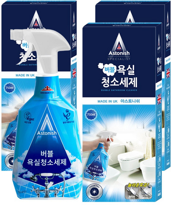 아스토니쉬 버블 욕실 청소 세제 스프레이, 750ml, 3개