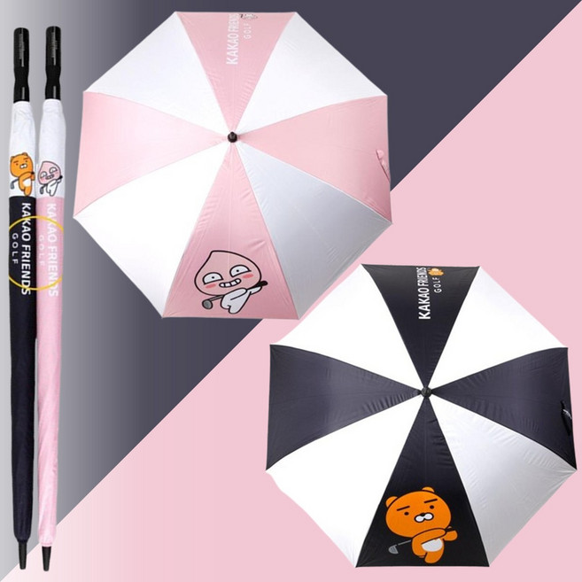 카카오프렌즈 자동 골프 암막 장우산 CPS1604250925 자외선차단, 카카오프렌즈 골프우산, A-핑크