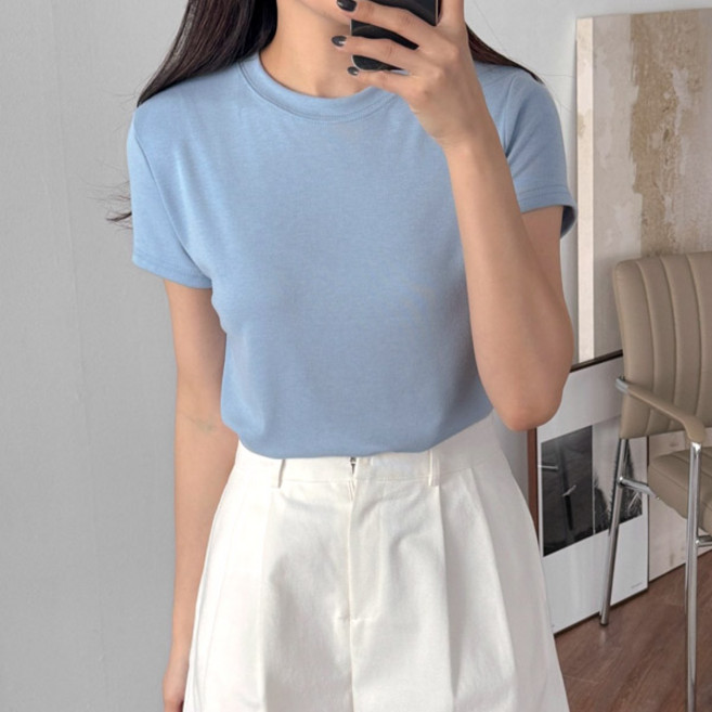 마이쏭 여성 심플 무지 소프트 터치 고퀼리티 브리즈텐셀세미크롭반팔티