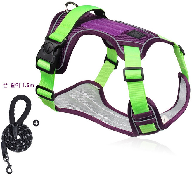 애견 중대형견 하네스 + 리드줄 세트, 1세트, 보라색