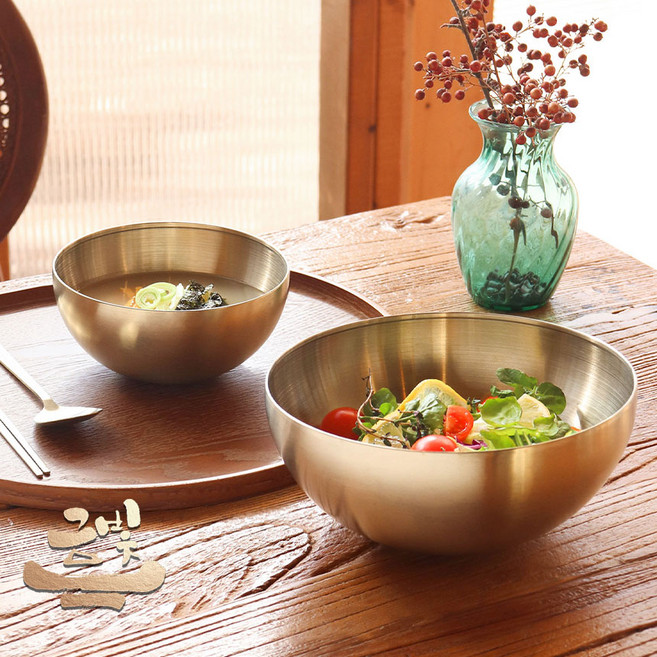 금빛-티타늄 다용도볼 황도 화채 샐러드 떡국 이중 접시 볼 그릇 탕기, 1개, 금색