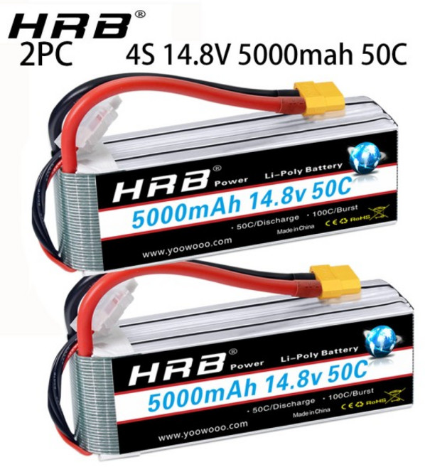 2PCS HRB 4S Lipo 배터리 14.8V 5000mah RC 50C 함께 XT60 Deans T EC5 커넥터 자동차 트럭 몬스터 Drone, 01 CHINA, 03 4S 5000mah 50C XT60, 1개