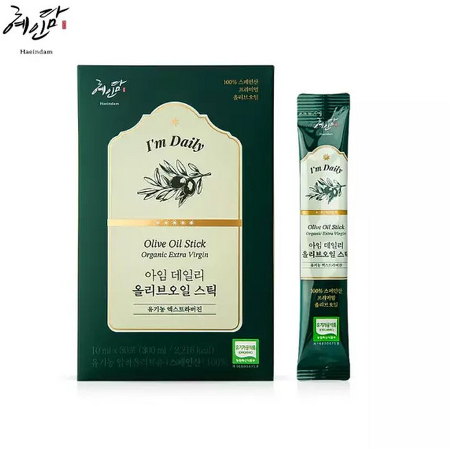 유기농 엑스트라버진 100% 혜인담 아임 데일리 올리브오일 스틱, 30개, 10ml