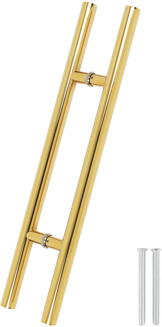 철물이네 강화도어 손잡이 340mm 스텐 원형 일자, 1개, 골드유광 (홀간격340)