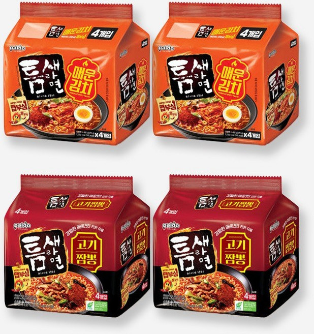 팔도 봉지 라면 멀티 총4팩 틈새라면 매운김치 2팩 틈새라면 고기짬뽕 2팩