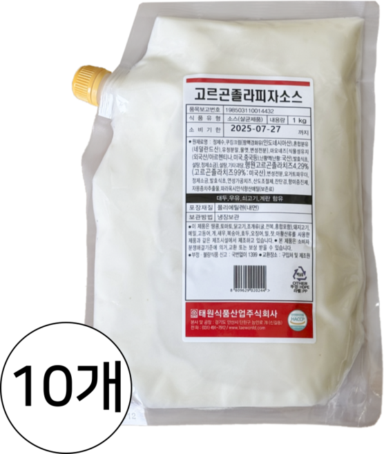 태원식품산업 고르곤졸라 피자소스, 10개, 1kg