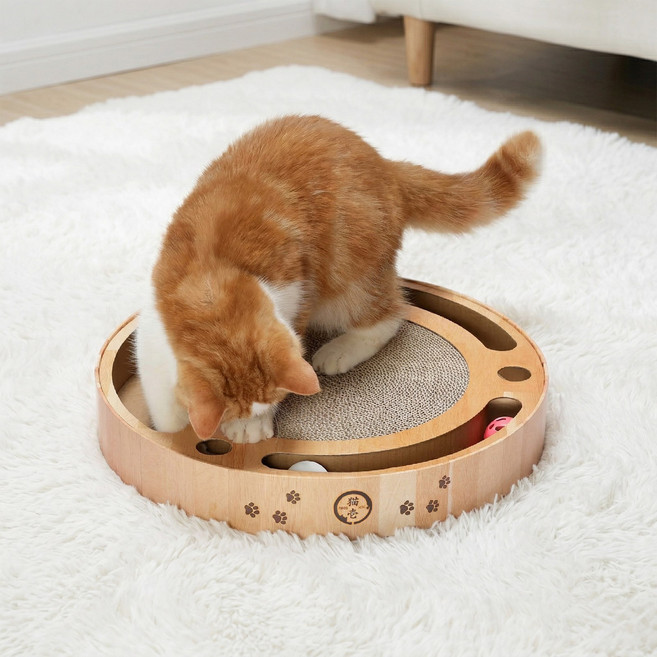 네코이찌 대형 장난감 공놀이 고양이 원형 스크래쳐, 라이트브라운, 1개