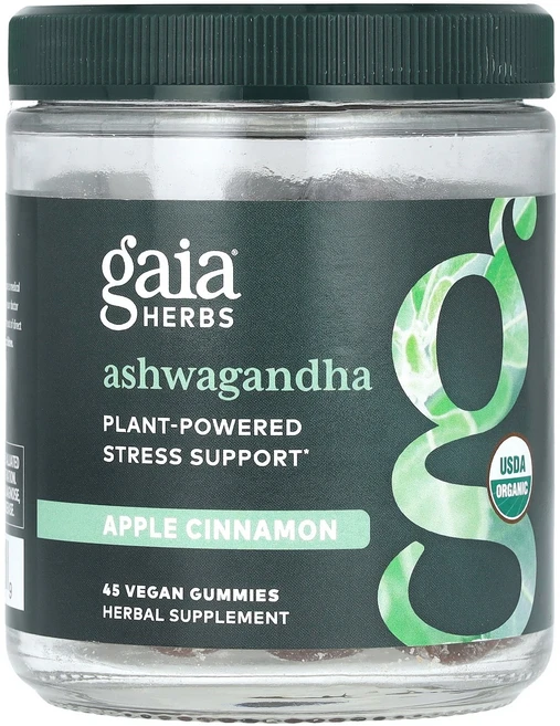 Gaia Herbs 아슈와간다 구미젤리 애플 시나몬 비건 구미젤리 45개 Herbs (가이아 허브), 45정, 1개 - 쿠팡