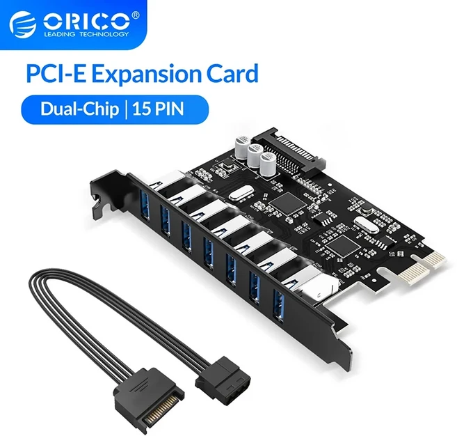 ORICO 초고속 7 포트 USB 3.0 PCI-E 익스프레스 카드 어댑터 허브 15 핀 SATA 전원 커넥터, 01 ORICO PVU3-7U