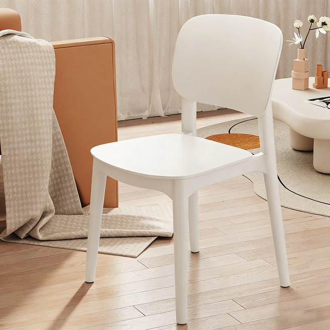 Tixpra 식당 등받이 의자 두툼한 가정용 식탁 의자 모던 심플 책상 의자 커피 의자 캐주얼 의자 플라스틱 의자 2p 세트, 2개, 흰색