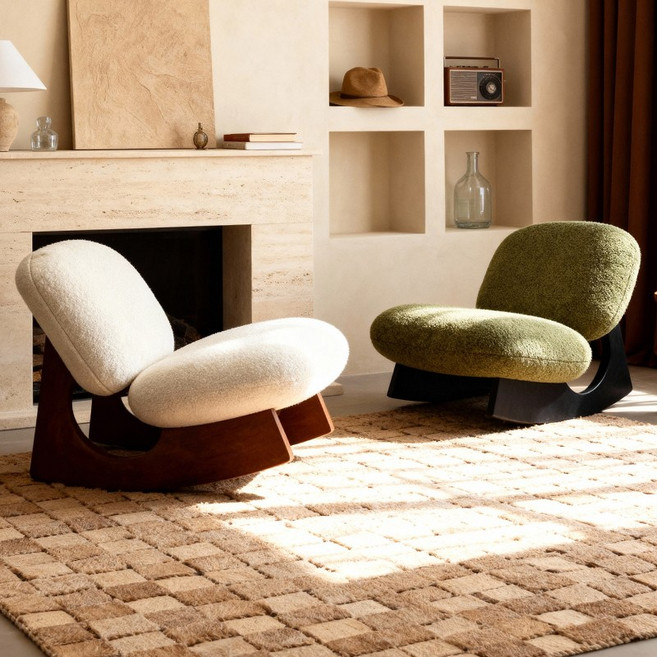 아담한형 안락하고 포근한 흔들의자 1인용 쇼파 가정용 소파 양모 흔들의자 거실 감성 인테리어 1인체어, 1개, 그린