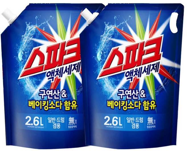 스파크 세탁세제 2.6L 리필 액체세제, 2개