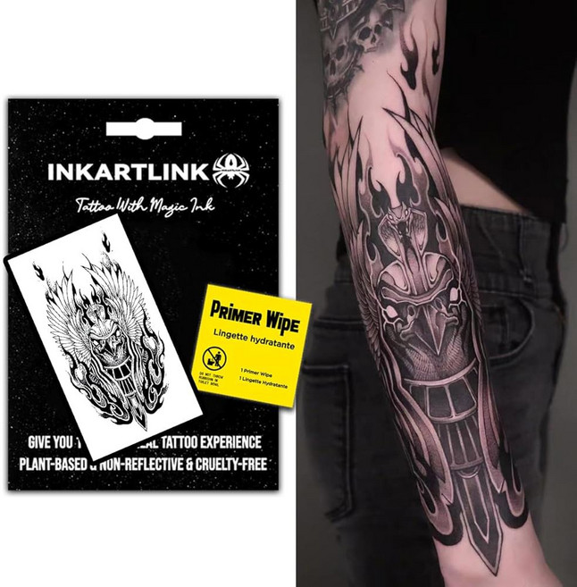 잉크아트링크 세미 퍼머넌트 임시 성인 아트 디자인 파티 취향 방수 사실적 없음 반사 2주 지속 엑스트라 라지 더블 블레이드 워리어, Eagle Head, 1개